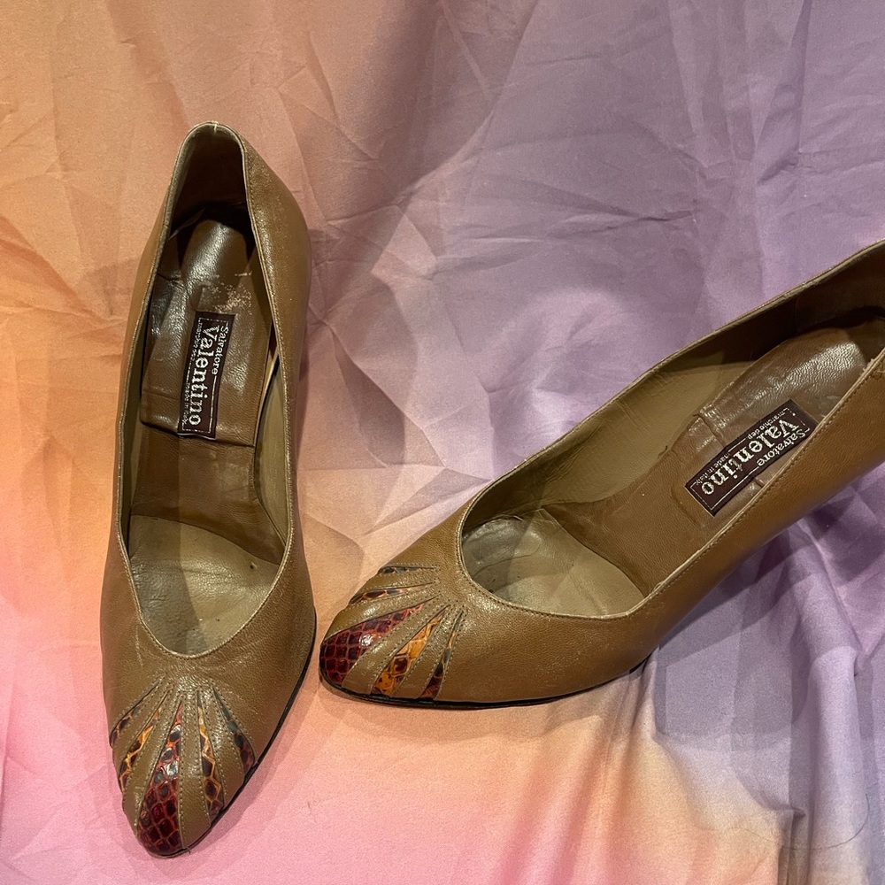 Valentino Women's Brown Pumps with Red Accents